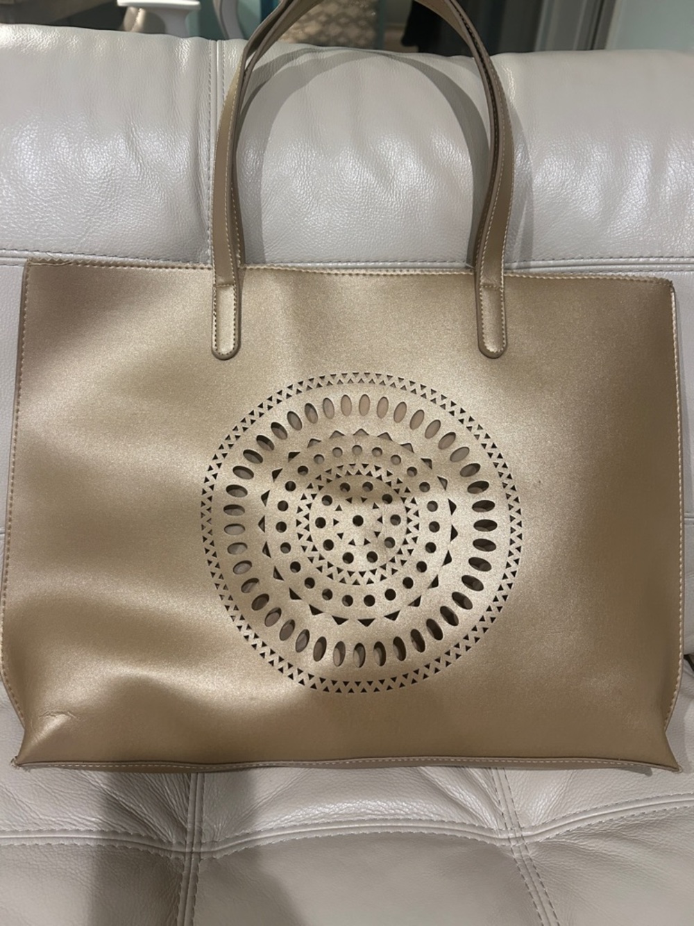 Neiman Marcus Metallic Gold Laser-Cut Tote Bag - Women's Fashion Tote